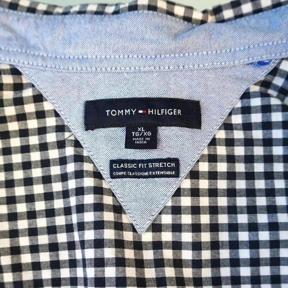 Tommy Hilfiger Mens XL Shirt Gingham Button Down Classic Fit Stretch Short Sleev